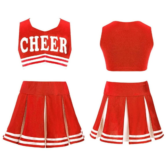 iiniim Kids Girls Color Block Cheeroutfits Cheer Pattern Crop Vest with Pleated Skirt Size 4-16 Red 16