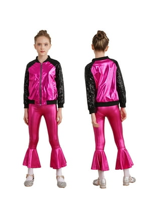 iiniim Kids Girls 2 Piece Gymnastics Outfits Shiny Long Sleeve Leotards  with Athletic Leggings Set Dance Tracksuit 