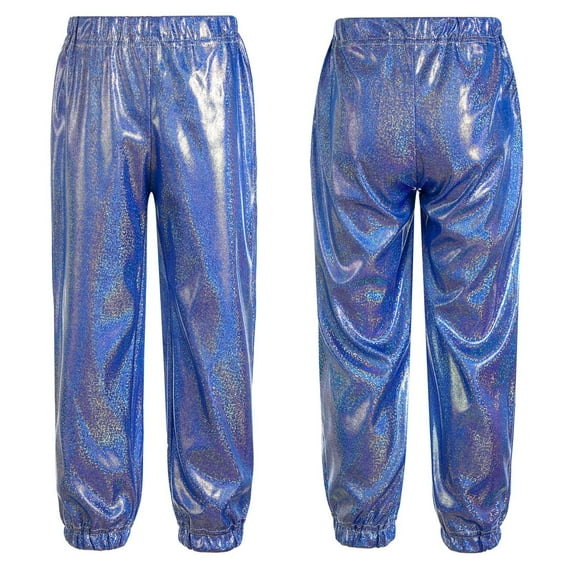 iiniim Kids Girls Dance Pants Metallic Hip Hop Street Jazz Performance Sweatpants A Blue 2-3