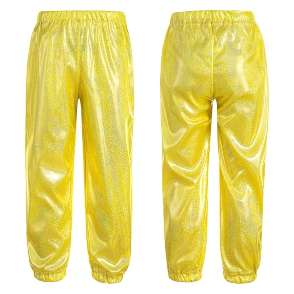 iiniim Kids Girls Dance Pants Metallic Hip Hop Street Jazz Performance Sweatpants Gold 7-8