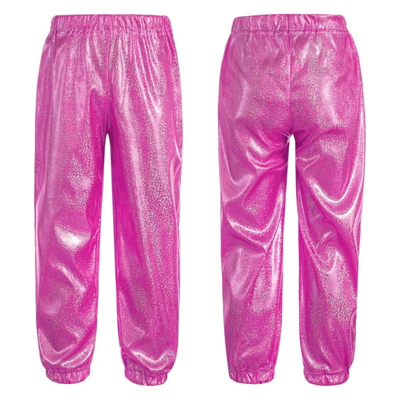 iiniim Kids Girls Dance Pants Metallic Hip Hop Street Jazz Performance Sweatpants Hot Pink 14-15