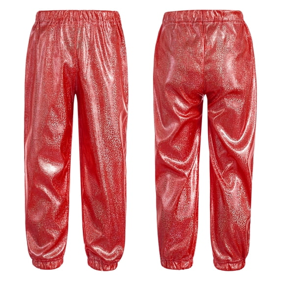 iiniim Kids Girls Dance Pants Metallic Hip Hop Street Jazz Performance Sweatpants Red 14-15