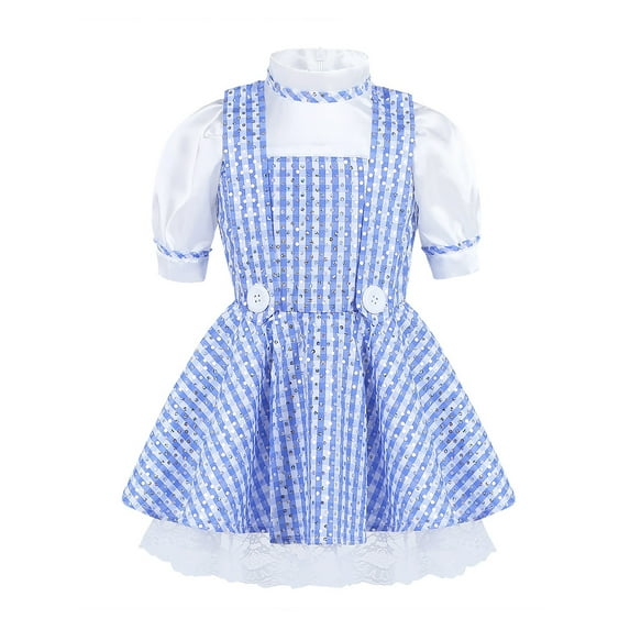iiniim Kids Girls Deluxe Princess Roleplay Costume Bubble Sleeve Sequins Plaid Tutu Dress