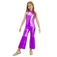 thumbnail image 1 of iiniim Kids Girls Disco Outfit 70s 80s Prom Sparkle Flare Jumpsuit Rave Party Full Bodysuit Purple 16, 1 of 7