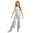 thumbnail image 1 of iiniim Kids Girls Disco Outfit 70s 80s Prom Sparkle Flare Jumpsuit Rave Party Full Bodysuit Silver 8, 1 of 7