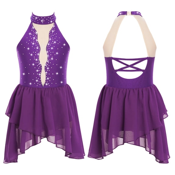 iiniim Kids Girls Figure Ice Skating Sparkle Sleeveless Gymnastics Leotard Ballet Lyrical Dance Dress Purple 12