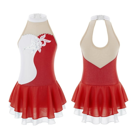 iiniim Kids Girls Figure Ice Skating Stage Performance Gymnastic Leotard Dress