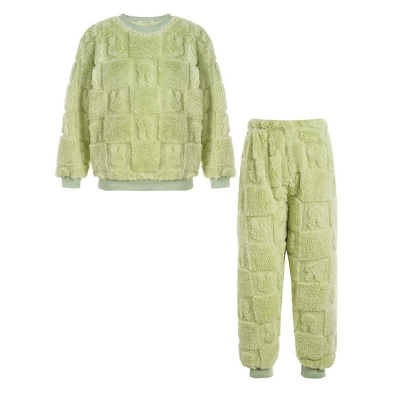 iiniim Kids Girls Fleece Winter Warm Sleepwear Set Pullover Tops And Pants for Toddler Flannel Loungewear Size 12M-14 Green 3-4