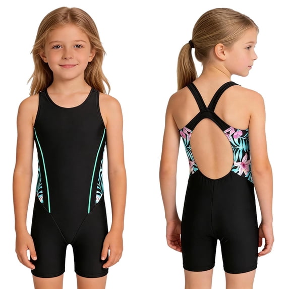 Floral Racer iiniim Girls Floral Racer Cutout Back One Piece Swimsuit Athletic ...