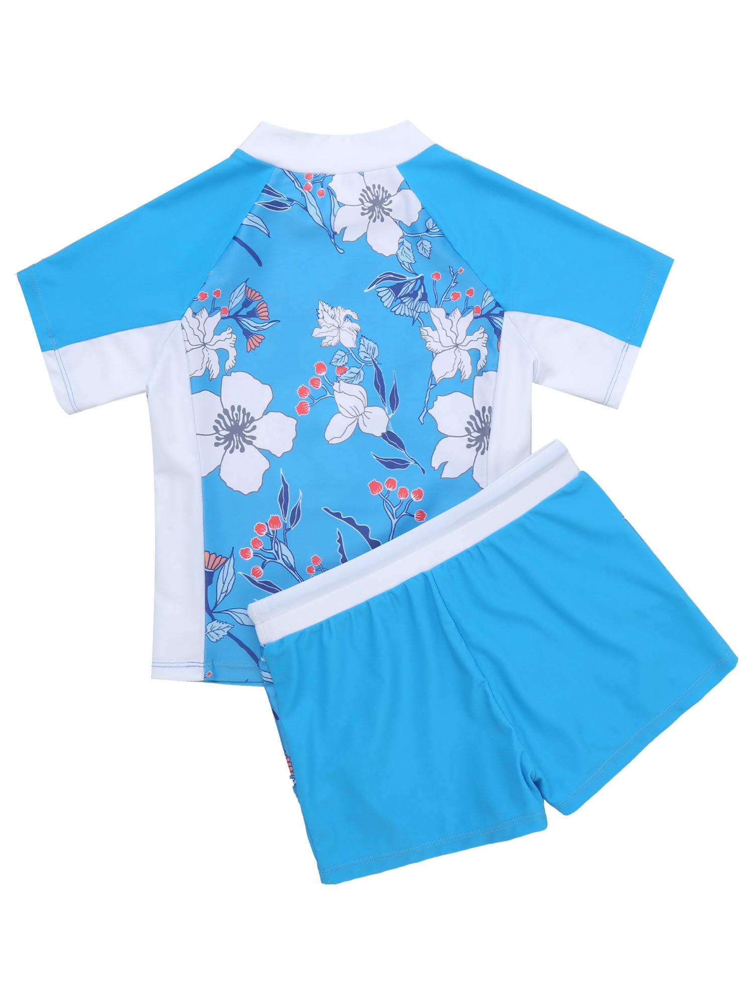 iiniim Kids Girls Flower Printed Tankini Set Tshirt with Swim Boyshort