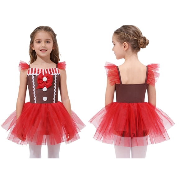 iiniim Kids Girls Gingerbread Man Christmas Sleeveless Dance Ballet Figure Ice Skating Tutu Dress Size 12M-14 Red 8
