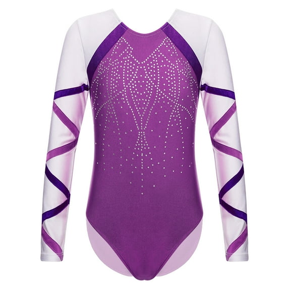 iiniim Kids Girls Glitter Long Sleeve Gymnastics Leotard Bodysuit Unitard Athletic Ballet Dance Purple 10