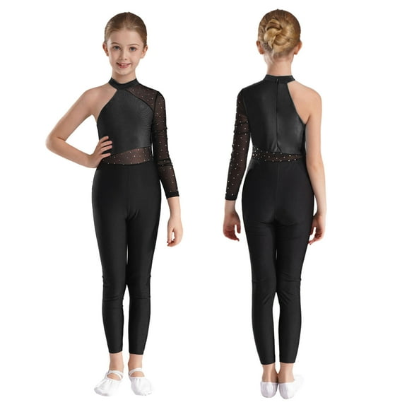 iiniim Kids Girls Gymnastics Leotard One Shoulder Figure Skating Jumpsuit Romper Footless Unitard Black 8