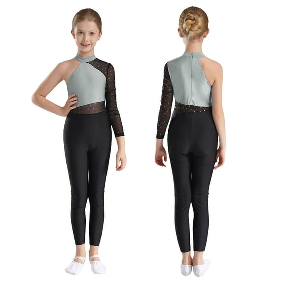 iiniim Kids Girls Gymnastics Leotard One Shoulder Figure Skating Jumpsuit Romper Footless Unitard Gray 10