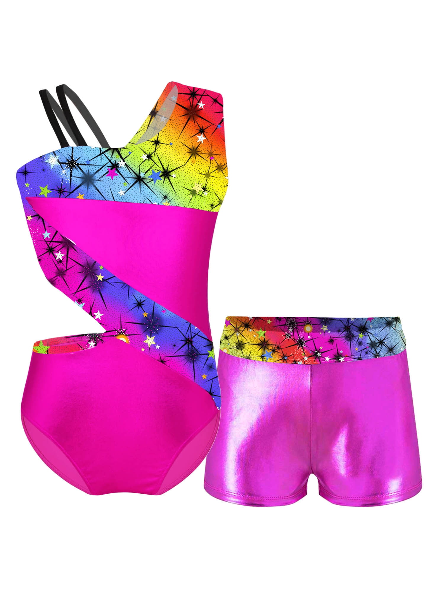 Gogokids Girls' Sleeveless Rhinestone Gymnastics Set, 3 Piece Kids