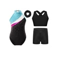 thumbnail image 1 of iiniim Kids Girls Gymnastics Sleeveless Leotard with Hair Band Cross Back Vest and Waistband Shorts Lake Blue 6, 1 of 7