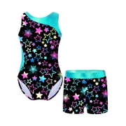 iiniim Kids Girls Gymnastics Yoga Dance Sport Sets Fancy Print Leotard and Shorts Dancewear Outfits Size 4-16 A Starry Black 6