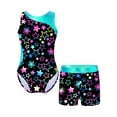 thumbnail image 1 of iiniim Kids Girls Gymnastics Yoga Dance Sport Sets Fancy Print Leotard and Shorts Dancewear Size 4-16 A Starry Black 16, 1 of 7