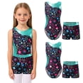 thumbnail image 1 of iiniim Kids Girls Gymnastics Yoga Dance Sport Sets Fancy Print Leotard and Shorts Dancewear Size 4-16 A Starry Black 6, 1 of 7