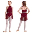 thumbnail image 1 of iiniim Kids Girls Halter Lace Printed Leotard Gymnastic Figure Ice Skating Ballet Dance Dress Size 6-16 Burgundy 6, 1 of 7