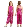 thumbnail image 1 of iiniim Kids Girls Halter Shiny Sequins Jazz Latin Dance Jumpsuit Sleeveless Romper Long Pants A Hot Pink 10, 1 of 7