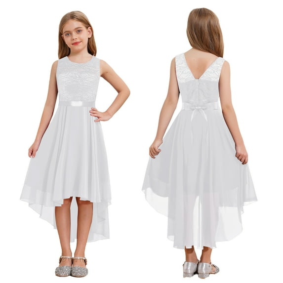 iiniim Kids Girls Hi-Low Chiffon Flower Dress Sleeveless Lace Floral Wedding Birthday Party Dresses
