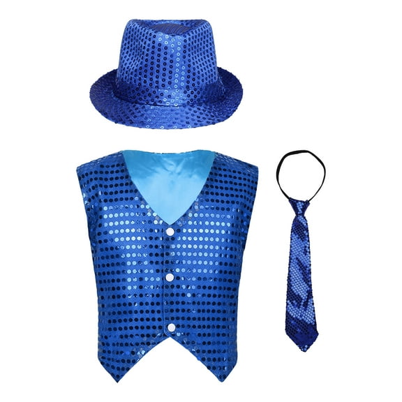 iiniim Kids Girls Hip-Hop Street Dance Sequined Vest Waistcoat Stage Performance Glittery Jacket Blue 140
