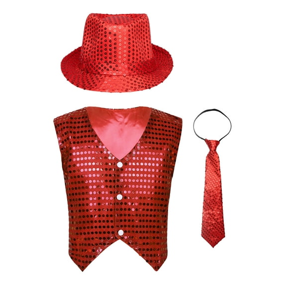 iiniim Kids Girls Hip-Hop Street Dance Sequined Vest Waistcoat Stage Performance Glittery Jacket Red 120