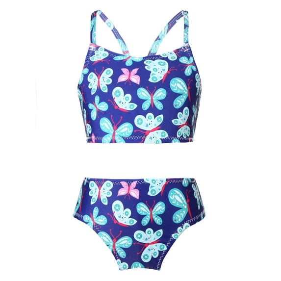 iiniim Kids Girls Horse Cartoon Printed Swimsuits Two Pieces Bikini Set Beach Swimwear