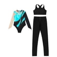 thumbnail image 1 of iiniim Kids Girls Ice Figure Skating Gymnastics Leotard Rhinestones Mesh Patchwork Bodysuit with Sleeveless Vest Turquoise 6, 1 of 7