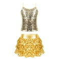thumbnail image 1 of iiniim Kids Girls Jazz Hip Hop Dance Sequin Spaghetti Straps Tops with Tiered Ruffle Skirt Set Dancewear Gold 10, 1 of 7