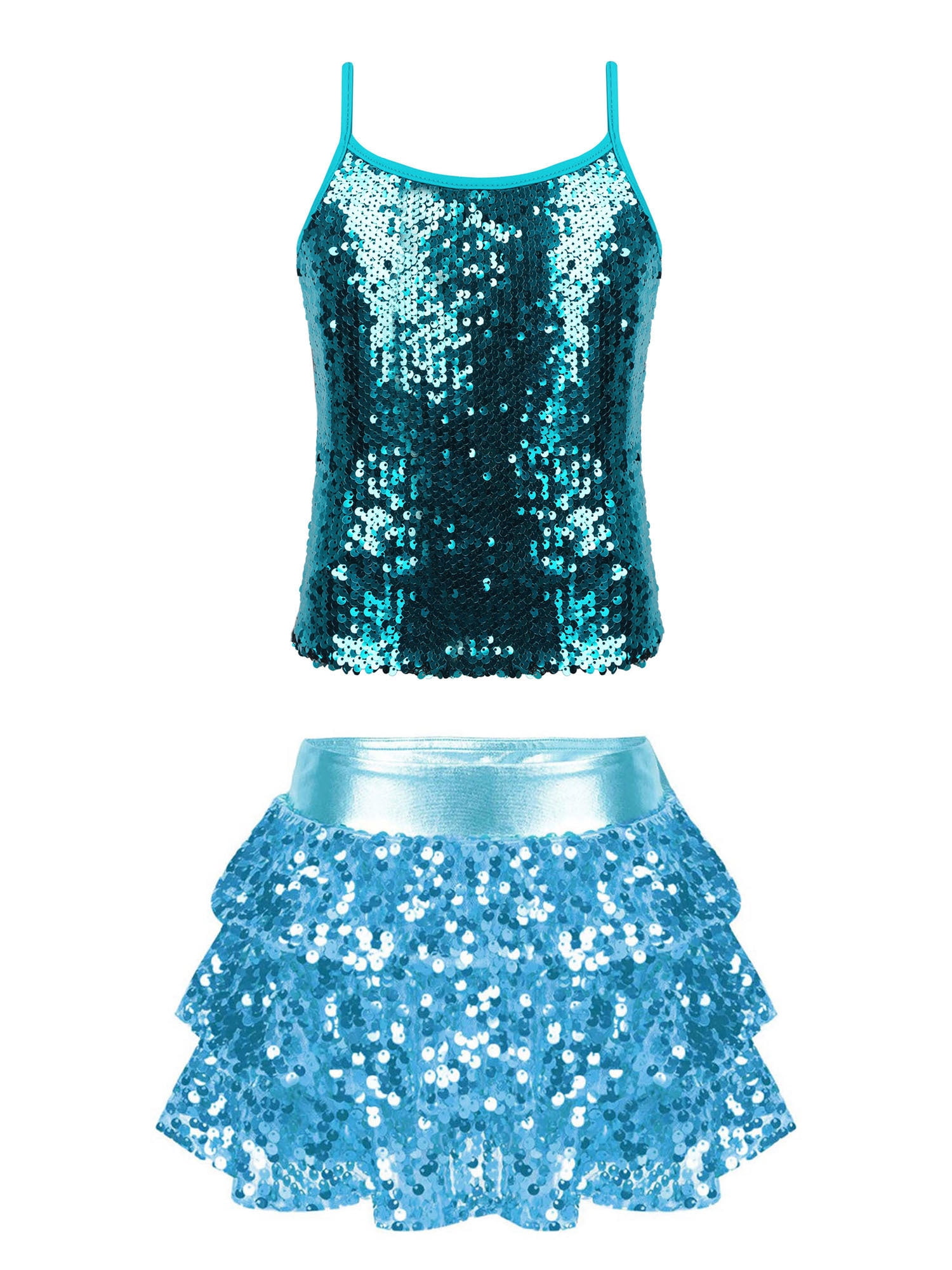 Girls Dress Ballerina Skirt V Neck Sundress Shiny Dancewear Dance Uniform Jazz E - Foto 12