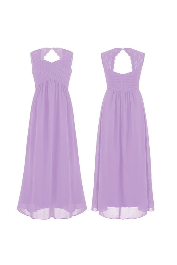 Kids Girls Lace Pleated Junior Bridesmaid Wedding Party Dress Formal Maxi Ball Gown