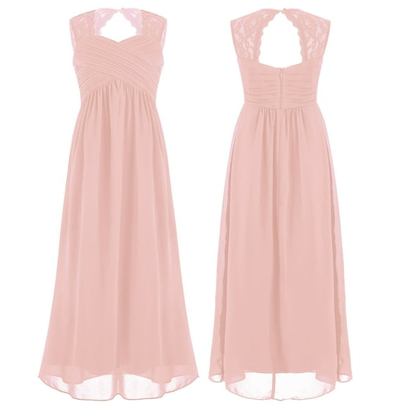 iiniim Kids Girls Lace Pleated Junior Bridesmaid Wedding Party Dress Formal Maxi Ball Gown