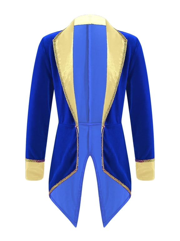 Kids Girls Lapel Collar Long Sleeves Swallow-Tailed Tuxedo Coat for Party Performance Royal Blue 4