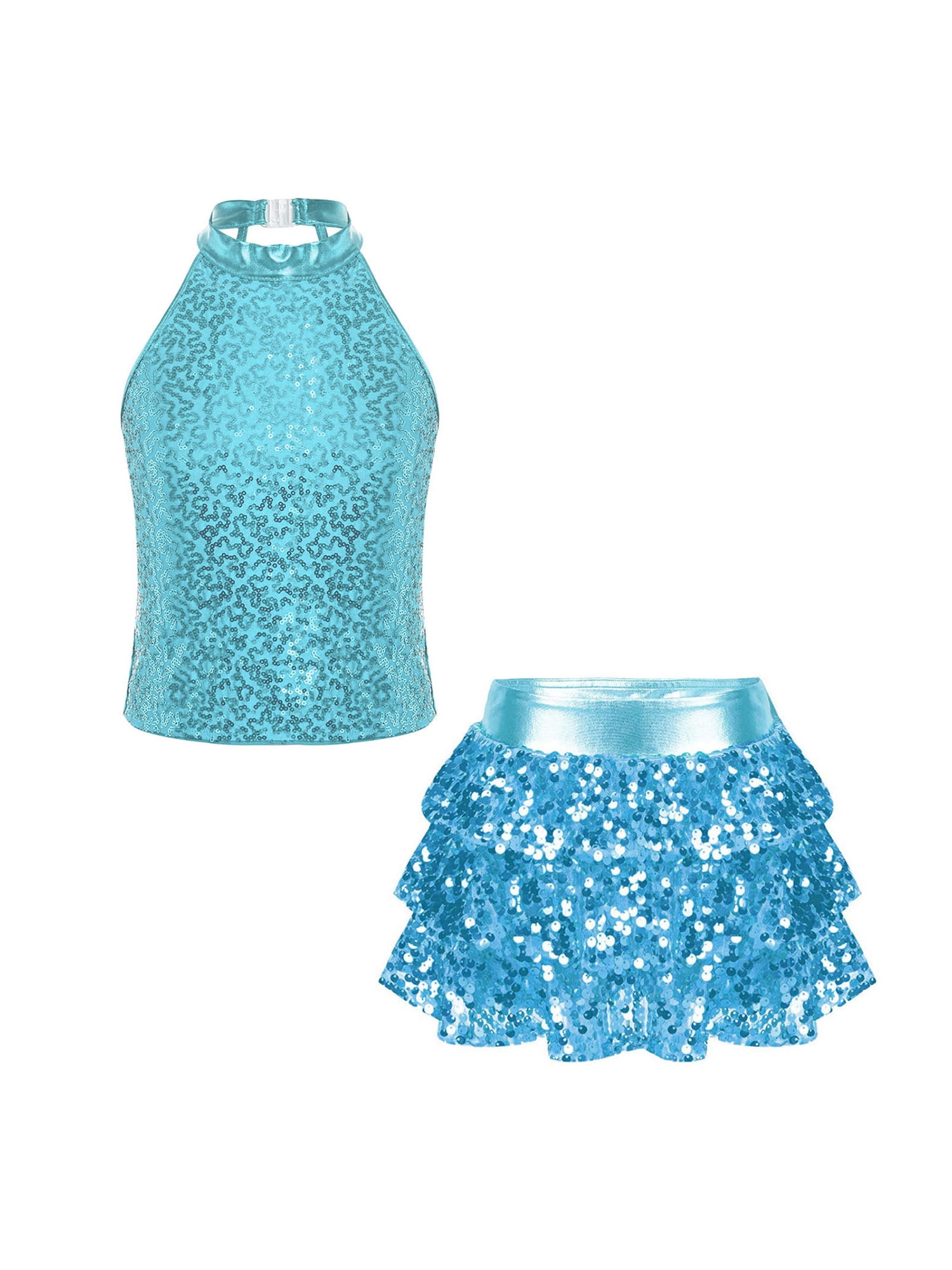 TiaoBug Kids Girls Halter Tassel Leotard Dance Dress Latin Jazz Salsa Samba Tango Ballroom Dance Costume With Gloves Hot Pink 5-6 Years