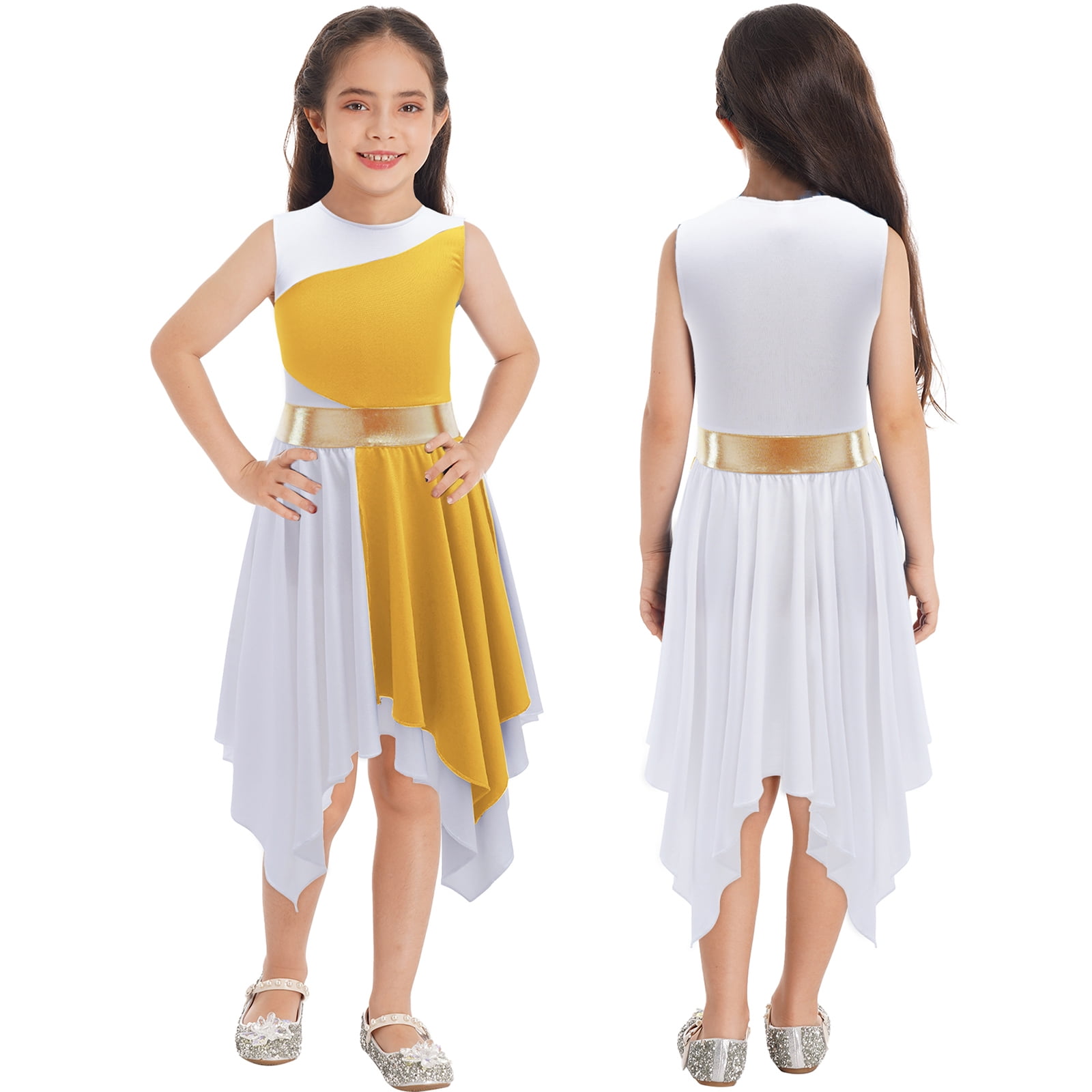 iiniim Kids Girls Liturgical Praise Dance Dress Color Block Sleeveless ...