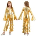 thumbnail image 1 of iiniim Kids Girls Long Flare Sleeve Retro Disco Jumpsuits Movie Star Singer Rave Party Bodysuits Gold 16, 1 of 7