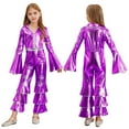 thumbnail image 1 of iiniim Kids Girls Long Flare Sleeve Retro Disco Jumpsuits Movie Star Singer Rave Party Bodysuits Purple 12, 1 of 7