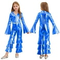 thumbnail image 1 of iiniim Kids Girls Long Flare Sleeve Retro Disco Jumpsuits Movie Star Singer Rave Party Bodysuits Royal Blue 8, 1 of 7