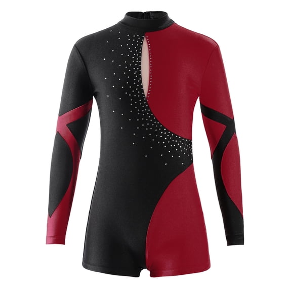 iiniim Kids Girls Long Sleeve Gymnastics Leotard Ballet Bodysuit Dancewear 6-16 Burgundy 12