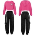 thumbnail image 1 of iiniim Kids Girls Long Sleeve Hooded Cropped Sweatshirt Tops with Sweatpants for Hip-hop Dance 8-16 Rose 16, 1 of 7
