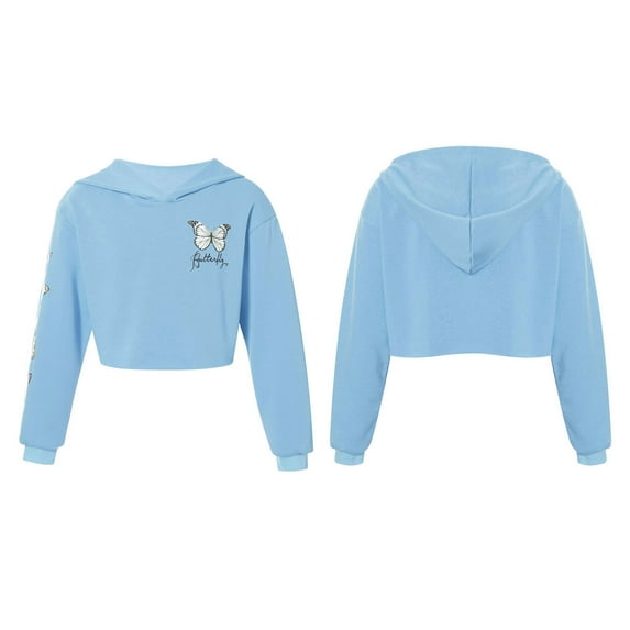 iiniim Kids Girls Long Sleeve Hooded Sweatshirt Crop Tops for Casual/Sports/Hiphop Dance 4-16 Light Blue 16