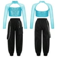 thumbnail image 1 of iiniim Kids Girls Long Sleeve Mock Neck Sequins Crop Top with Cargo Jogger Pants for Hip Hop Jazz Street Modern Dance Lake Green 6, 1 of 7