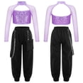thumbnail image 1 of iiniim Kids Girls Long Sleeve Mock Neck Sequins Crop Top with Cargo Jogger Pants for Hip Hop Jazz Street Modern Dance Lavender 16, 1 of 7