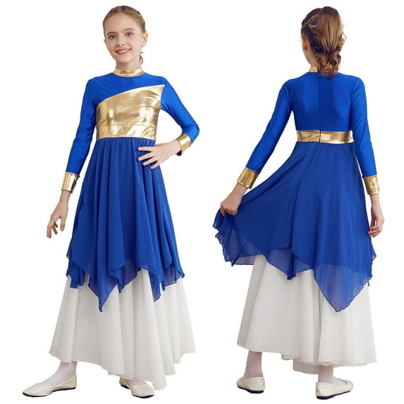 iiniim Kids Girls Long Sleeve Praise Liturgical Church Christian Worship Tunic Dress Dancewear Size 6-16 Royal Blue 16