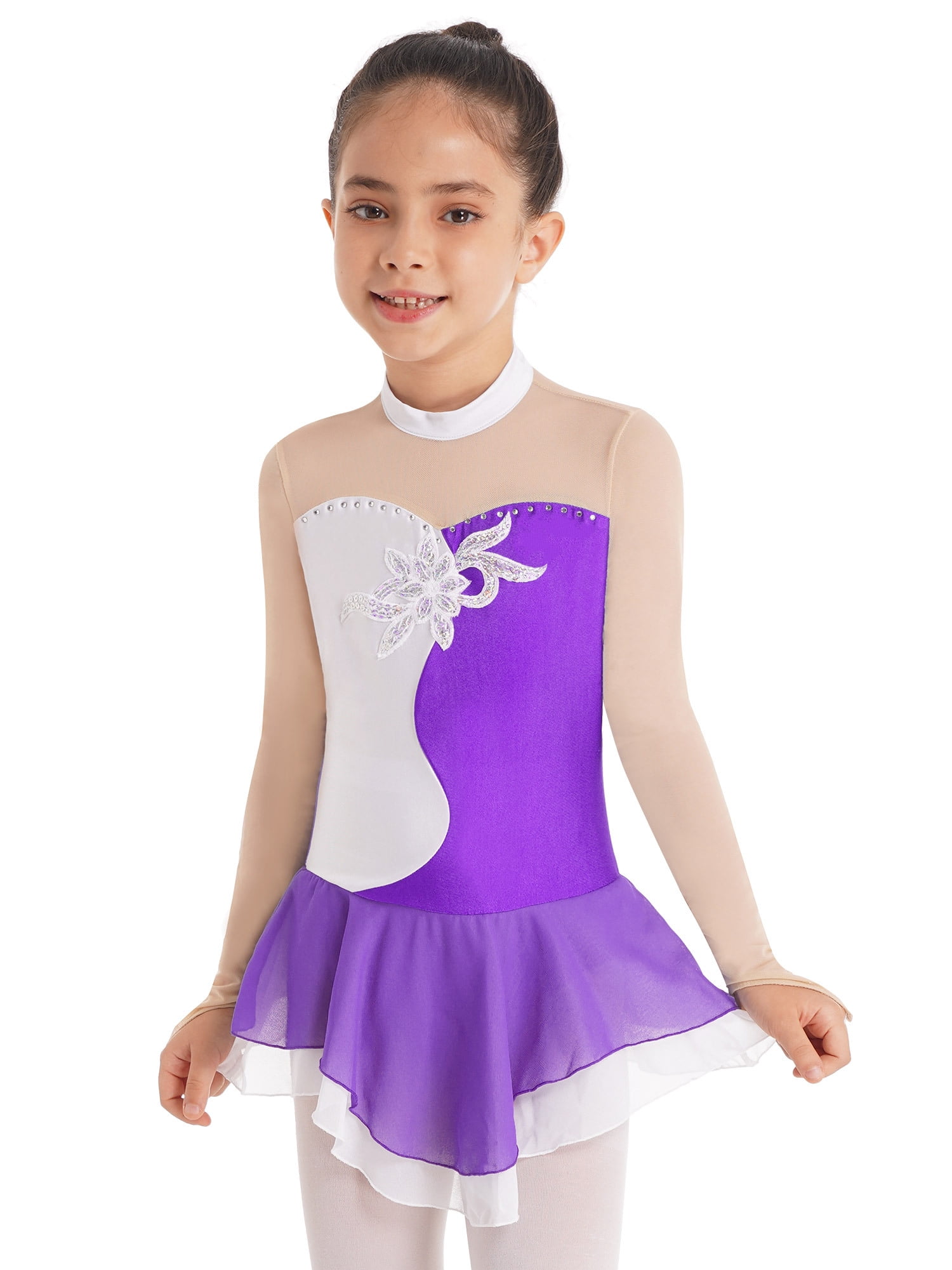 UK Kids Girls Roller Skating Dress Ballet Dance Leotard Skirt Gymnastics Costume - Foto 7