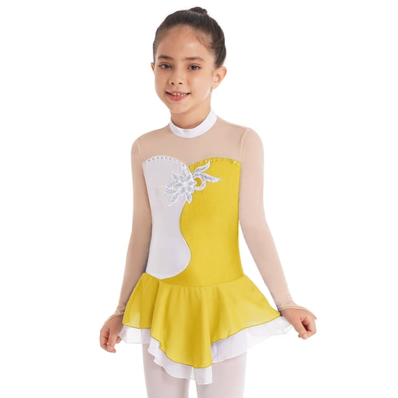 iiniim Kids Girls Long Sleeve Skirted Leotards Ballet Figure Ice Skating Dance Dress 6-16