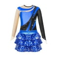 thumbnail image 1 of iiniim Kids Girls Long Sleeve Sparkle Leotards with Sequin Skirt Set Ballet Dance Latin Outfits Dancewear Royal Blue 6, 1 of 7
