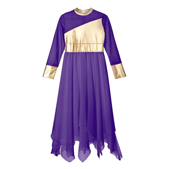 iiniim Kids Girls Long Sleeve Tunic Dress Dancewear Size 6-16 Purple 6
